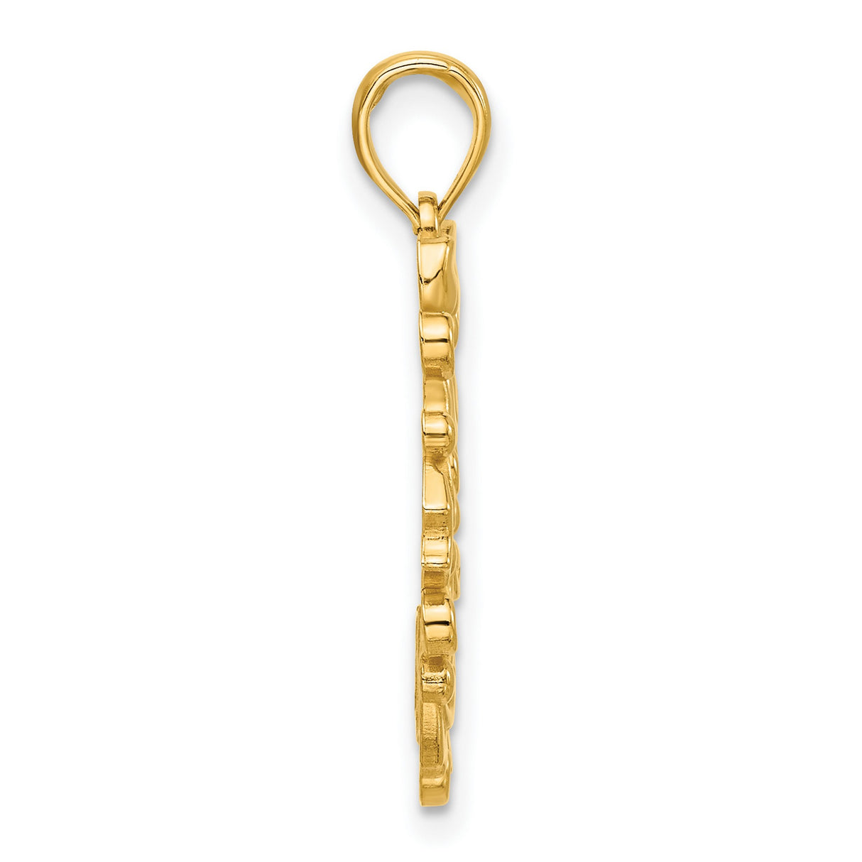 14k Yellow Gold Christmas Wreath Pendant with Holly Leaves and Bow, Holiday Charm