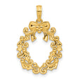 14k Yellow Gold Christmas Wreath Pendant with Holly Leaves and Bow, Holiday Charm