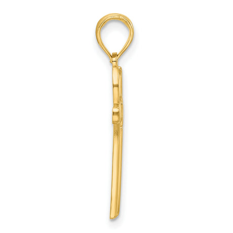 14k Yellow Gold Cross Pendant with Polished Finish and Floral Heart Design