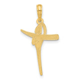 14k Yellow Gold Cross Pendant with Polished Finish and Floral Heart Design