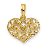 14k Yellow Gold Heart Pendant with Open Lattice Design and Multiple Heart Motifs