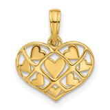 14k Yellow Gold Heart Pendant with Open Lattice Design and Multiple Heart Motifs