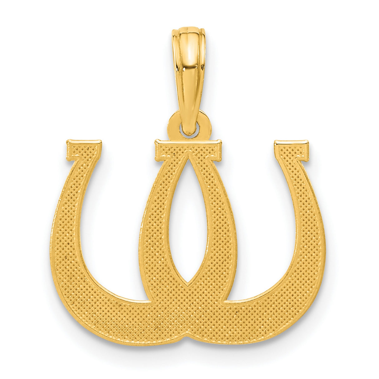 14k Yellow Gold Pendant with Overlapping Horseshoes, Equestrian Luck Charm for Women or Unisex Wear