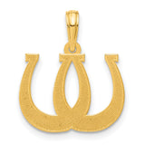 14k Yellow Gold Pendant with Overlapping Horseshoes, Equestrian Luck Charm for Women or Unisex Wear