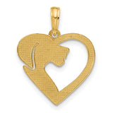 Polished Heart with Dog Charm Pendant in Real 14k Yellow Gold