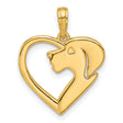 Polished Heart with Dog Charm Pendant in Real 14k Yellow Gold