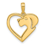 Polished Heart with Dog Charm Pendant in Real 14k Yellow Gold