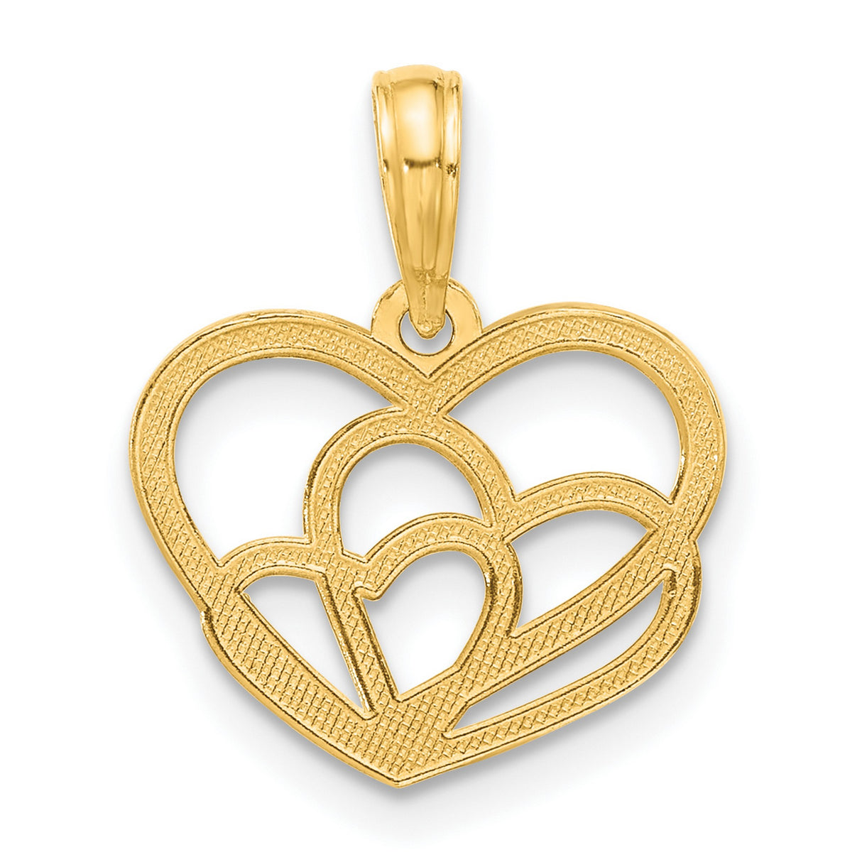 Polished Triple Heart Charm Pendant in Real 14k Yellow Gold