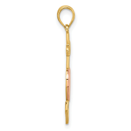Fancy Anchor and Heart Charm Pendant in Real 14k Multi-Tone Gold