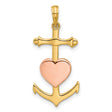 Fancy Anchor and Heart Charm Pendant in Real 14k Multi-Tone Gold