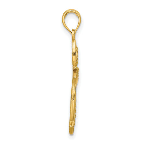 14k Yellow Gold Cross Pendant with Openwork Marquise Design and Beaded Detail