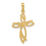 14k Yellow Gold Cross Pendant with Openwork Marquise Design and Beaded Detail
