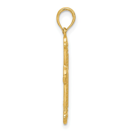 14k Yellow Gold Cross Pendant with Beaded Pattern and Textured Finish