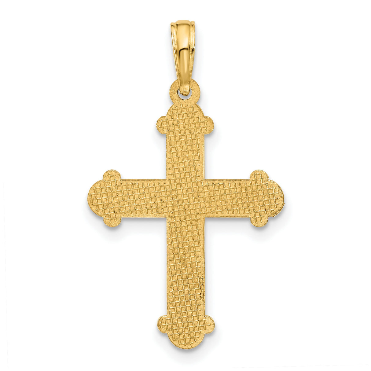 14k Yellow Gold Cross Pendant with Beaded Pattern and Textured Finish