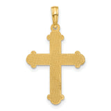 14k Yellow Gold Cross Pendant with Beaded Pattern and Textured Finish