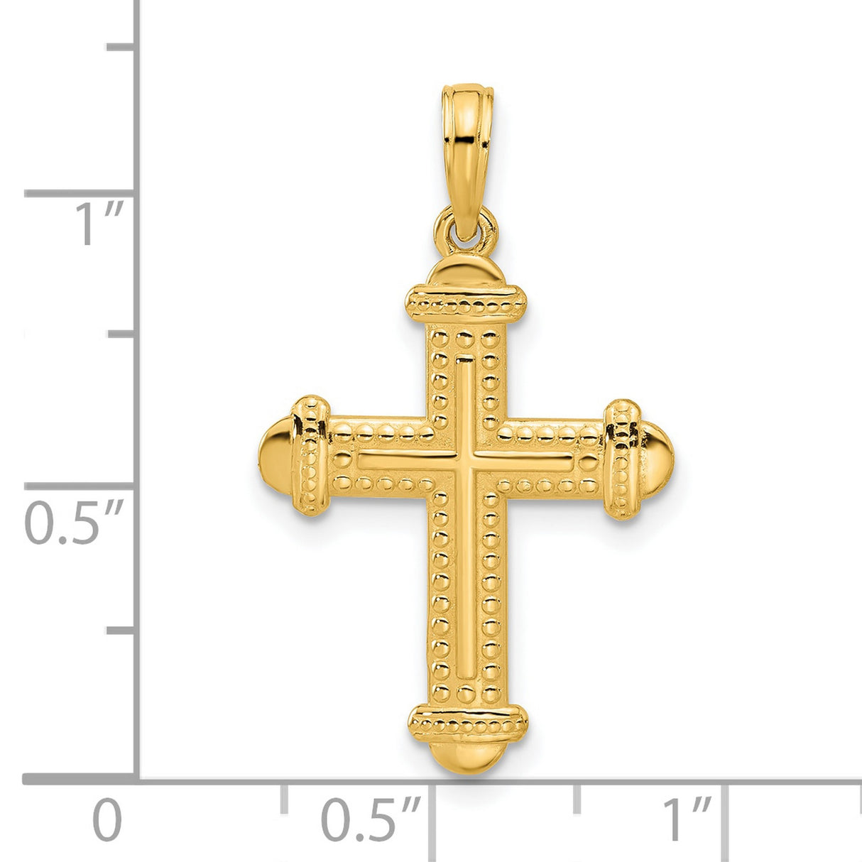 14k Yellow Gold Cross Pendant with Beaded Pattern and Textured Finish
