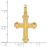 14k Yellow Gold Cross Pendant with Beaded Pattern and Textured Finish