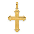 14k Yellow Gold Cross Pendant with Beaded Pattern and Textured Finish