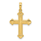 14k Yellow Gold Cross Pendant with Beaded Pattern and Textured Finish