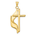 14k Yellow Gold Cross Pendant with Flame Design, Modern Religious Jewelry for Men and Women