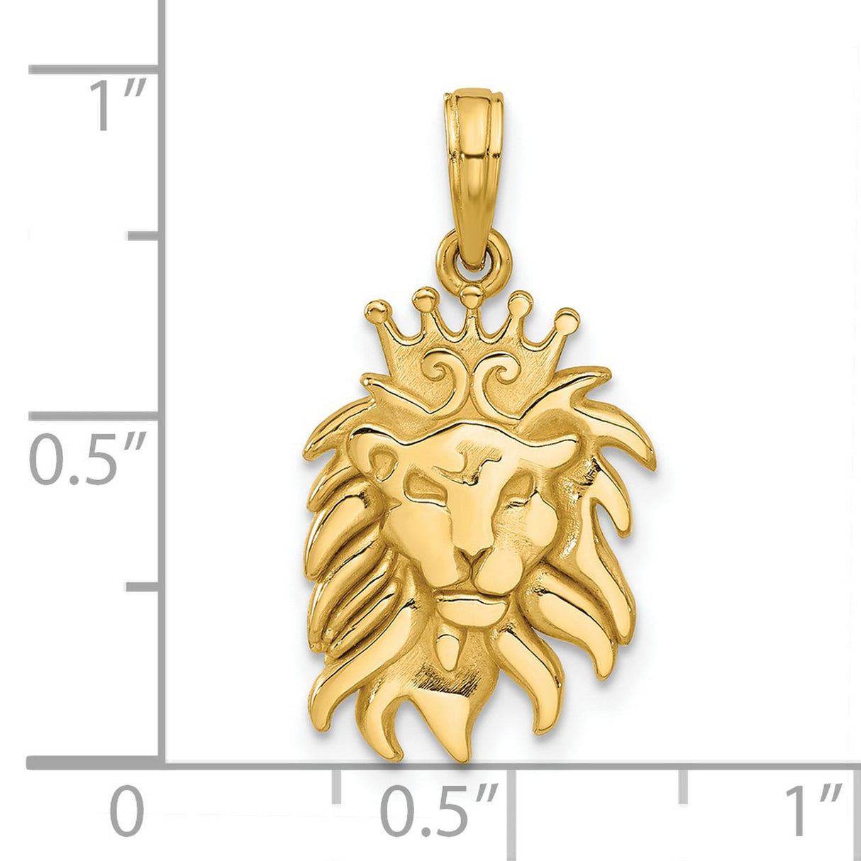 Polished Lion Head with Crown Charm Pendant in Real 14k Yellow Gold