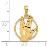 14k Yellow Gold Vulcan Salute Pendant, Sci-Fi Hand Gesture Symbol, Star Trek Fan Jewelry