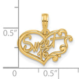 14k Yellow Gold Heart Pendant with Sweet 16 Script, Teen Girl Birthday Charm