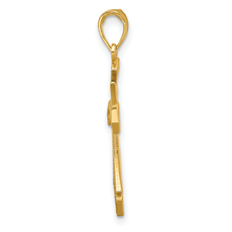 14k Yellow Gold Cross Pendant with Geometric Design, High Polish Religious Charm