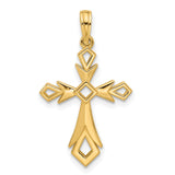 14k Yellow Gold Cross Pendant with Geometric Design, High Polish Religious Charm