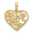 14k Yellow Gold Heart Pendant with Openwork Floral Scroll Design for Women