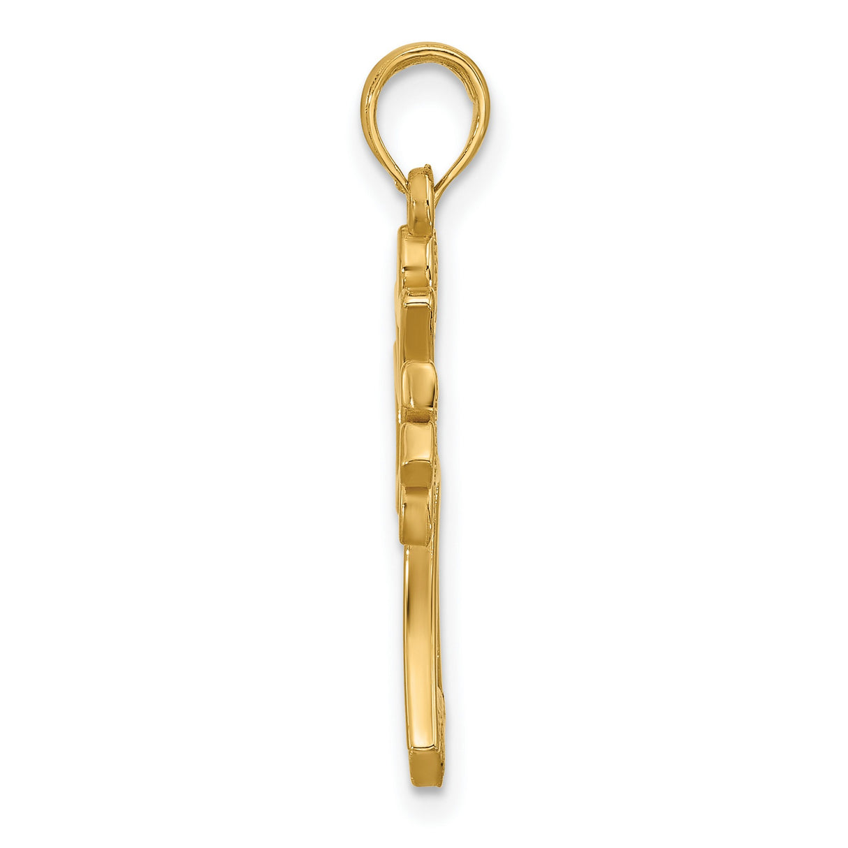 14k Yellow Gold Cross Pendant with Fleur-de-Lis Design, Polished Openwork Religious Charm