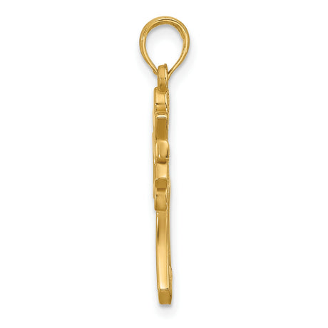 14k Yellow Gold Cross Pendant with Fleur-de-Lis Design, Polished Openwork Religious Charm