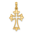 14k Yellow Gold Cross Pendant with Fleur-de-Lis Design, Polished Openwork Religious Charm