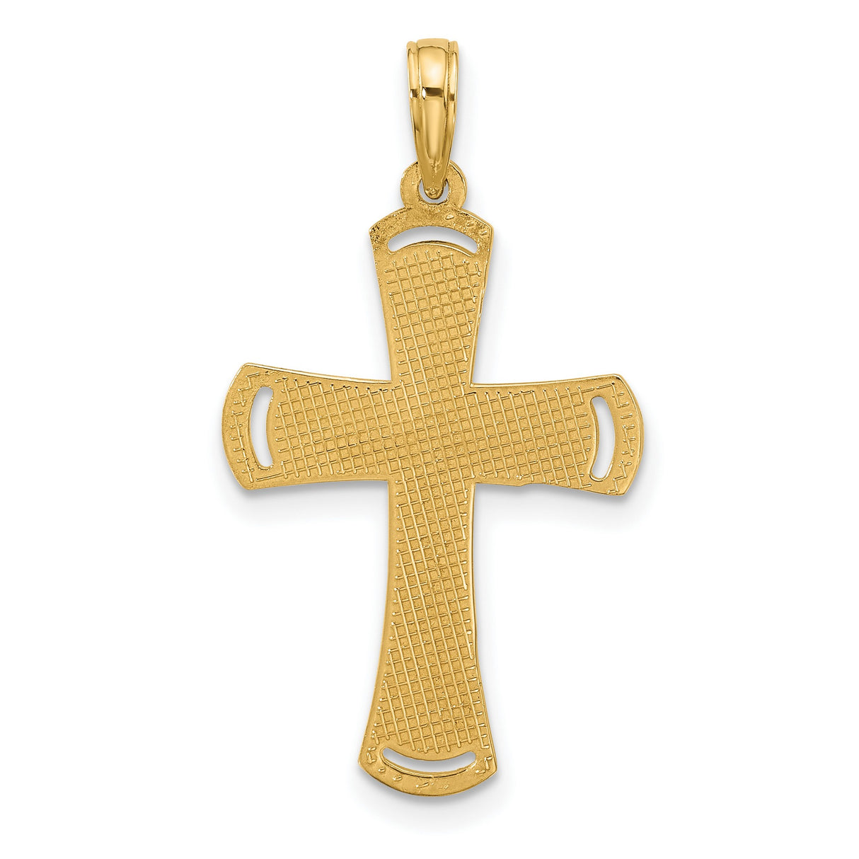 14k Yellow Gold Cross Pendant with Flared Edges and Cutout Accents for Men and Women