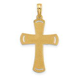 14k Yellow Gold Cross Pendant with Flared Edges and Cutout Accents for Men and Women
