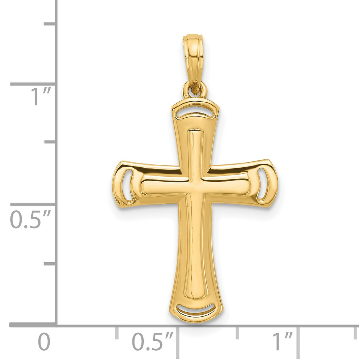 14k Yellow Gold Cross Pendant with Flared Edges and Cutout Accents for Men and Women