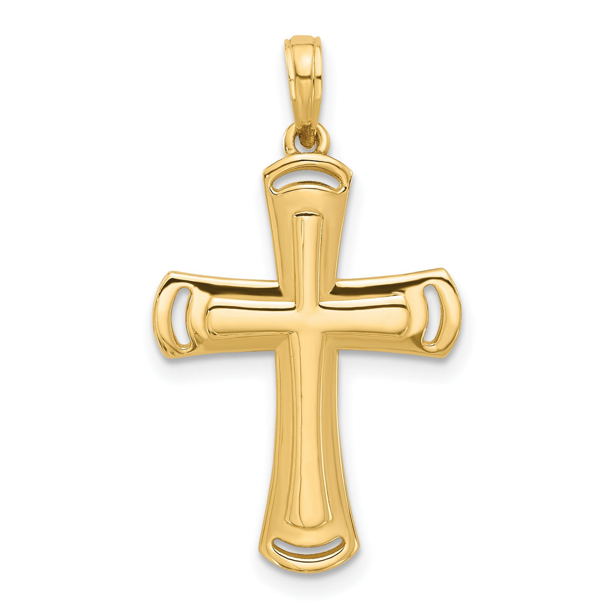 14k Yellow Gold Cross Pendant with Flared Edges and Cutout Accents for Men and Women