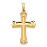 14k Yellow Gold Cross Pendant with Flared Edges and Cutout Accents for Men and Women