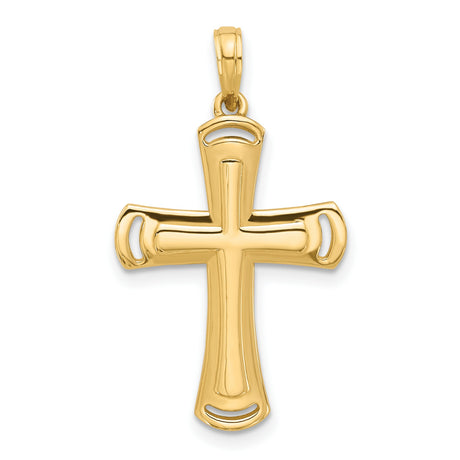 14k Yellow Gold Cross Pendant with Flared Edges and Cutout Accents for Men and Women