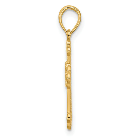 14k Yellow Gold Cross Pendant, Ornate Floral Design, Vintage Religious Unisex Jewelry