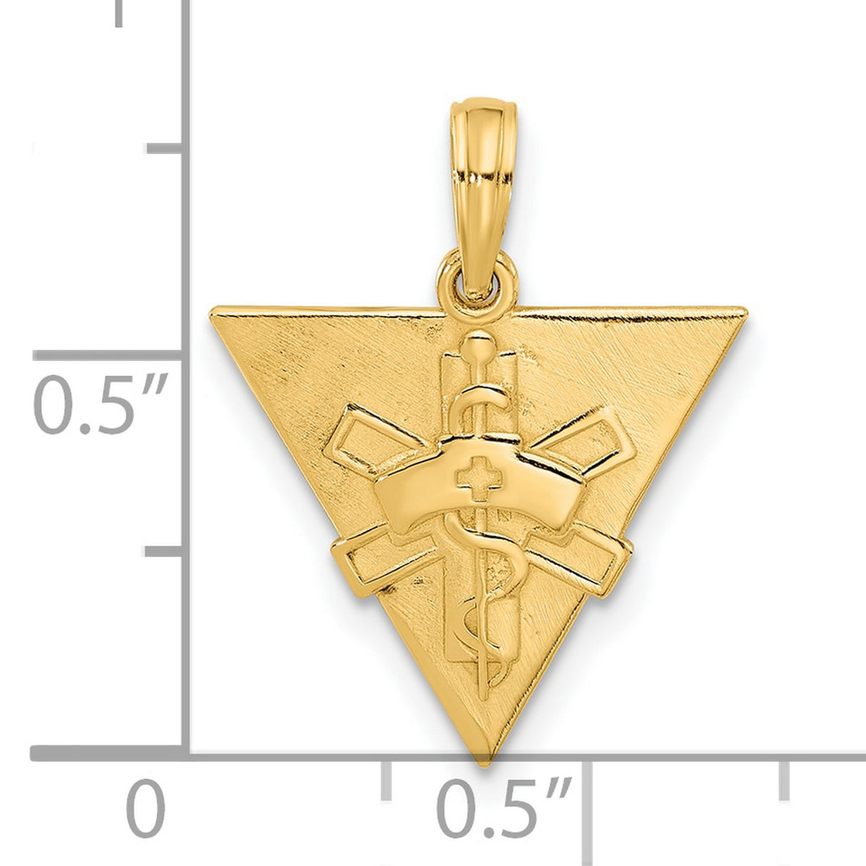 14k Yellow Gold Triangle Caduceus and Cross Pendant, Medical Symbol Jewelry