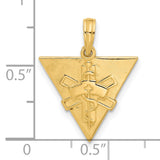 14k Yellow Gold Triangle Caduceus and Cross Pendant, Medical Symbol Jewelry
