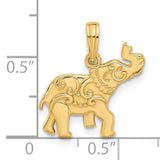 14k Yellow Gold Elephant Pendant with Scroll Detailing, Symbolic Unisex Charm