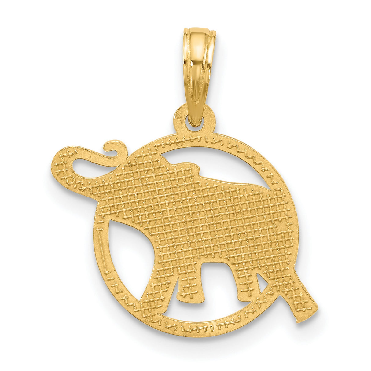 14k Yellow Gold Elephant Pendant with Decorative Detailing in Circular Frame, Asian Inspired Jewelry