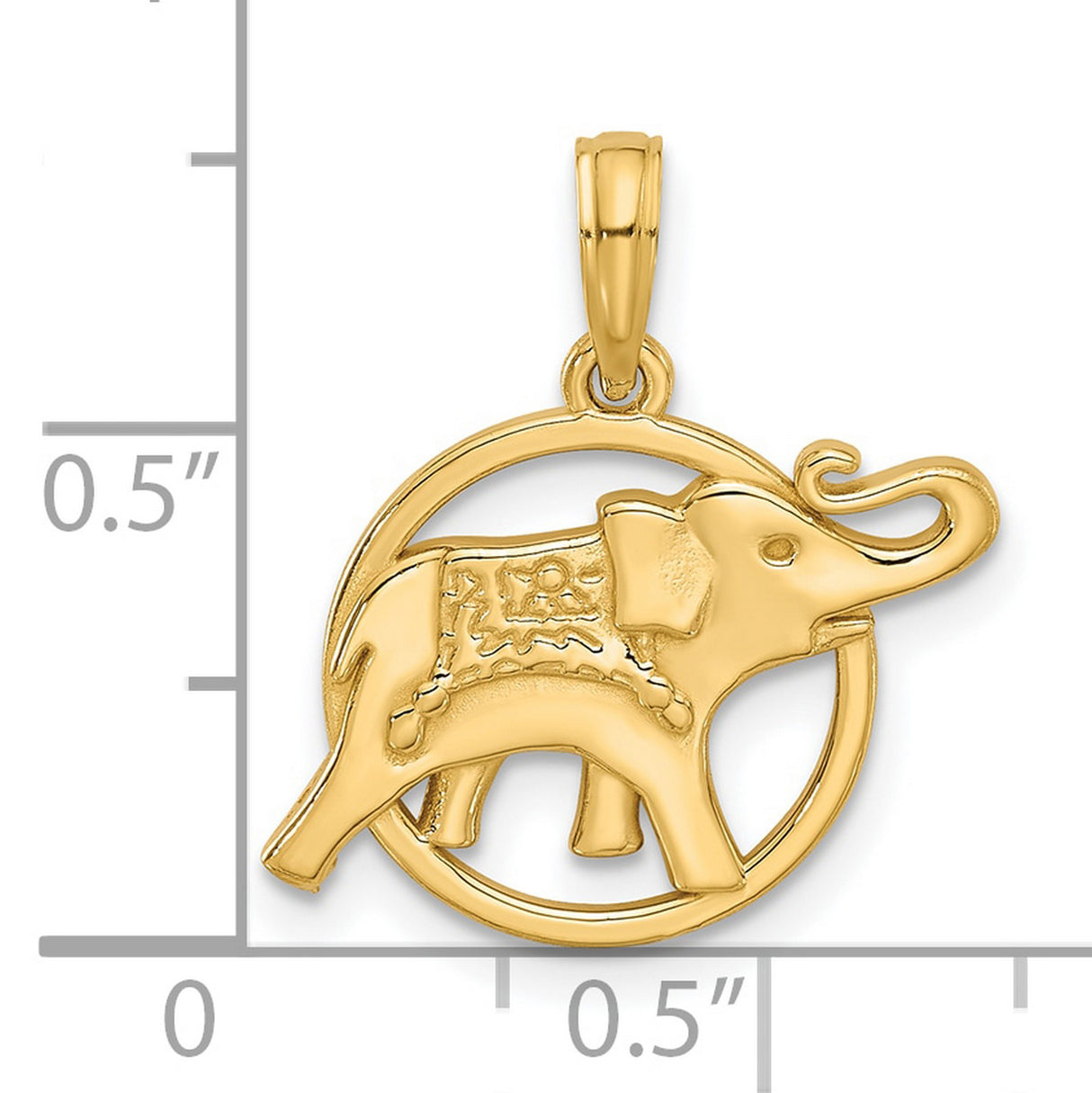 14k Yellow Gold Elephant Pendant with Decorative Detailing in Circular Frame, Asian Inspired Jewelry