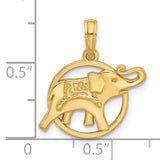14k Yellow Gold Elephant Pendant with Decorative Detailing in Circular Frame, Asian Inspired Jewelry
