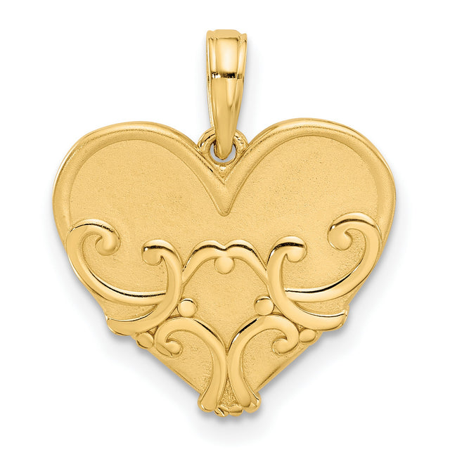 14k Yellow Gold Heart Pendant with Scrollwork Detailing, Vintage Inspired Design