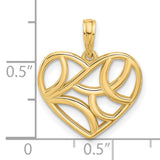 14k Yellow Gold Open Heart Pendant with Abstract Filigree Design for Women