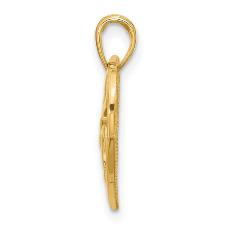 14k Yellow Gold Heart Pendant with Openwork Floral Design and Scroll Accents