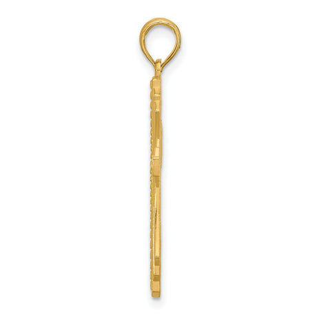 14k Yellow Gold Cross Pendant with Beaded Sunburst Design, Textured Layered Charm for Men and Women